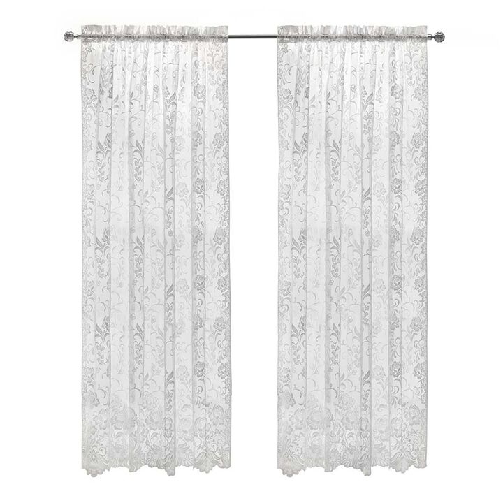 Habitat Limoges Sheer Rod Pocket Timeless and Naturalistic Floral Designs Curtain Panel 55" x 84" White