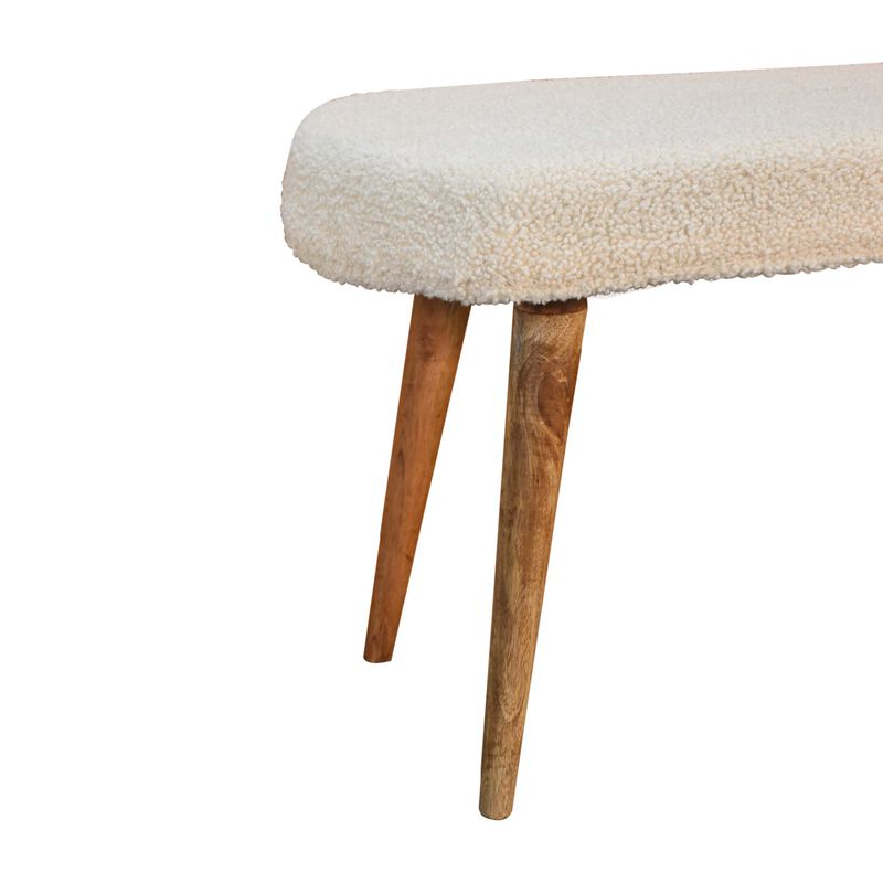 Solid Wood oak-ish Boucle Cream Nordic Bench