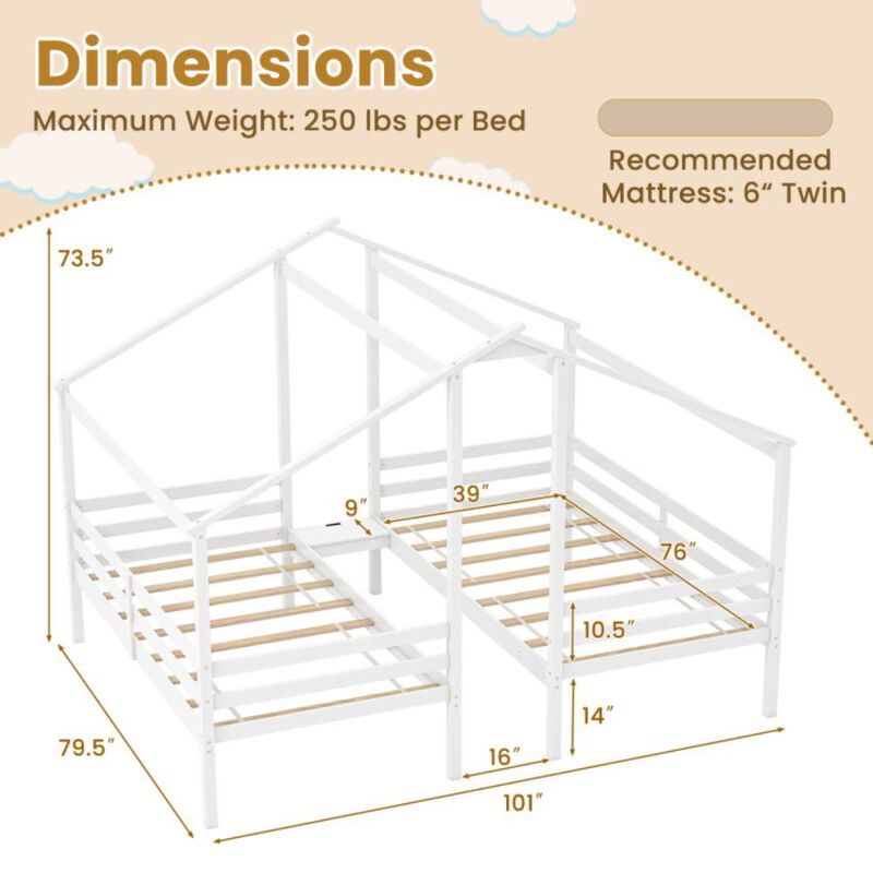 Hivvago Double Twin Size Wooden Bed Frames with Built-in Table for Kids
