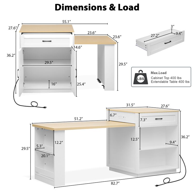 Merax Kitchen Island with Extendable Dining Table