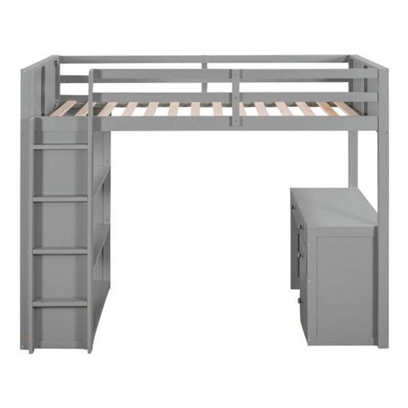 Loft Bed with Ladder Space-Saving Design with Built-In Shelves & Desk