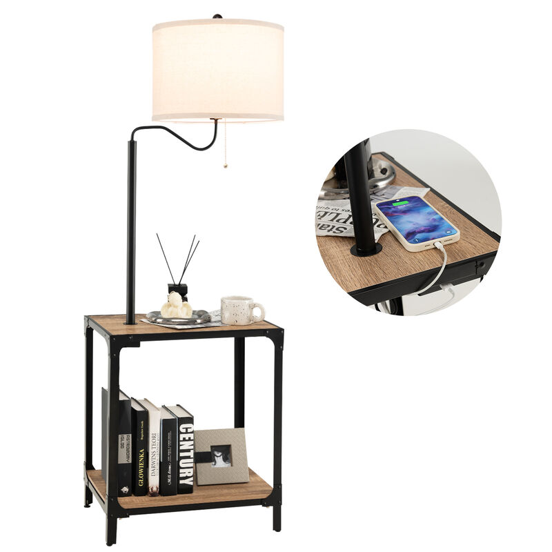 360� Rotatable Floor Lamp with End Table and USB Charging Ports