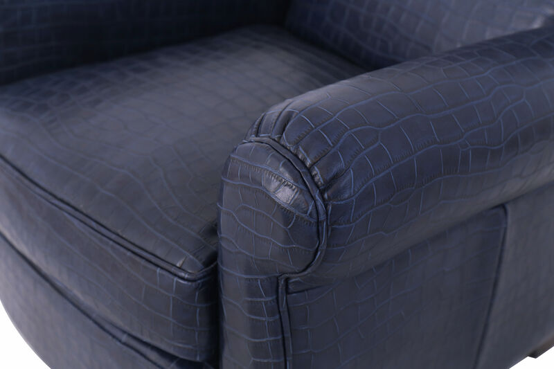 Pasargad Home Vicenza Collection Leather Wing Chair, Blue