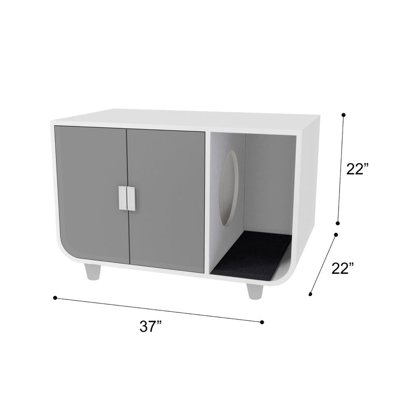Teamson Pets Dyad Large Mid Century Wooden Cat Litter Box Cabinet and Side Table, White