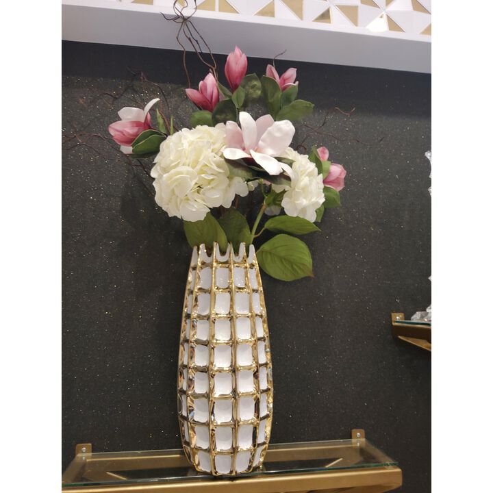 White Vase Gold Square Design 17"H