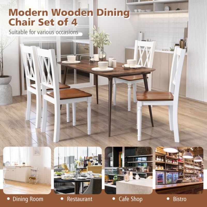 Hivvago Set of 2 Farmhouse Wooden Kitchen Chairs with Rubber Wood Seat