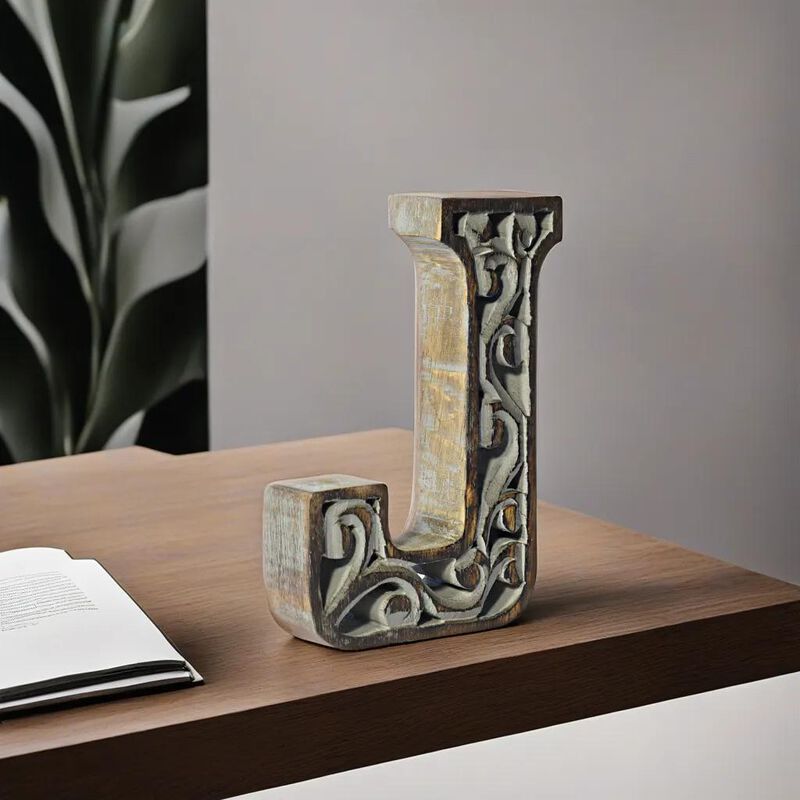 Vintage Gray Handmade Eco-Friendly "J" Alphabet Letter Block For Wall Mount & Table Top D�cor