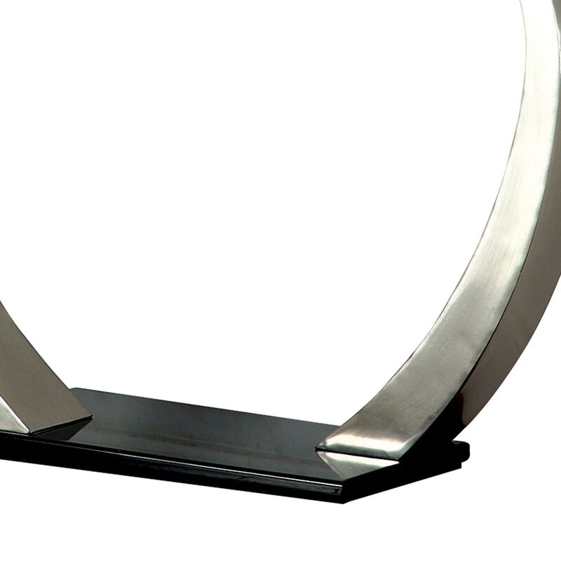 Rectangular Glass Top Sofa Table with Curved Pedestal Base, Black and Gray-Benzara