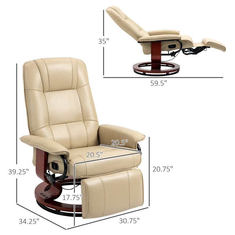 Cream White Relaxation: Faux Leather Manual Swivel Recliner