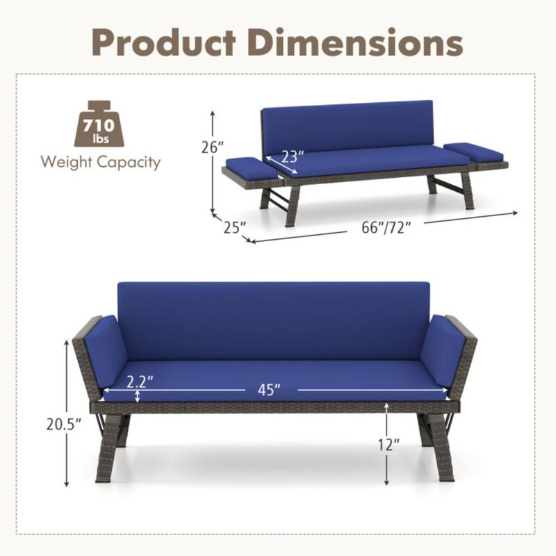 Hivvago Outdoor Convertible Sofa Daybed with Adjustable Armrests for Balcony