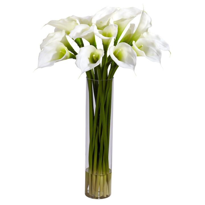 Nearly Natural Calla Lilly w/Cylinder Silk Flower Arrangement