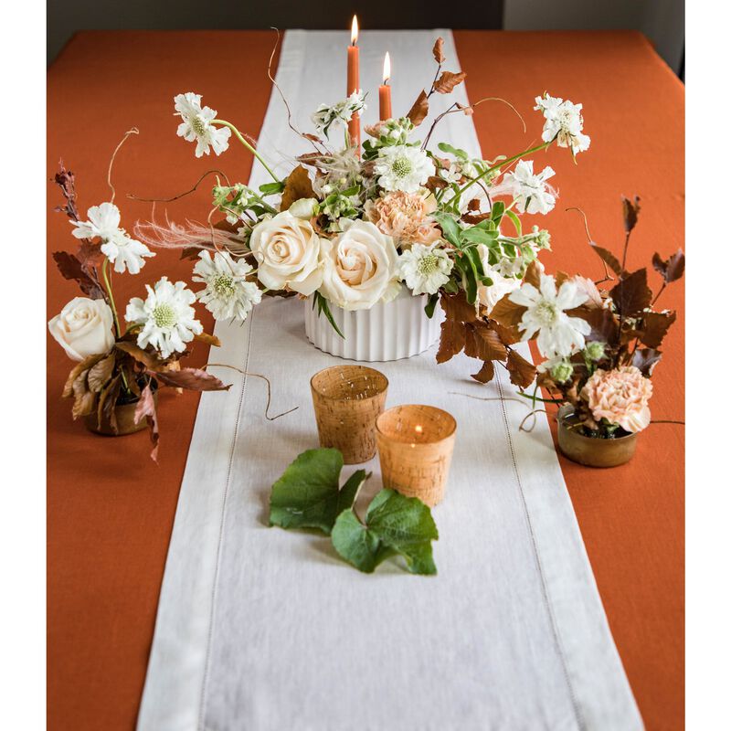 Solino Home 100% Pure Linen Table Runner | Classic Hemstitch for Thanksgiving, Christmas
