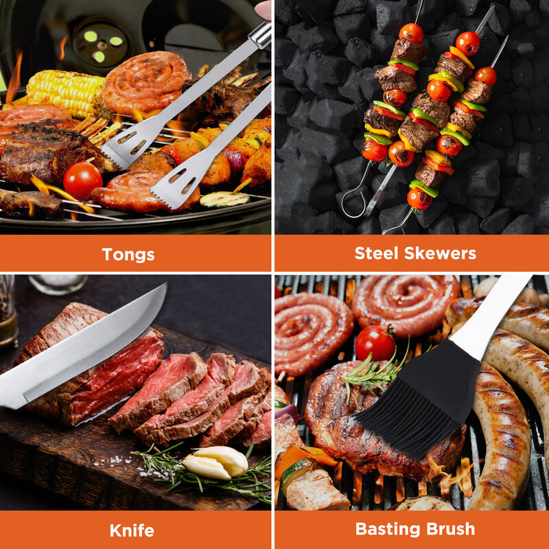 Commercial Chef BBQ Grill Set with Meat Fork, Spatula, and All Necessary Grill Accessories - 10 PCS BBQ Grilling Tools for Smoker, Camping, Kitchen, Barbecue and Ideal Mens Gift