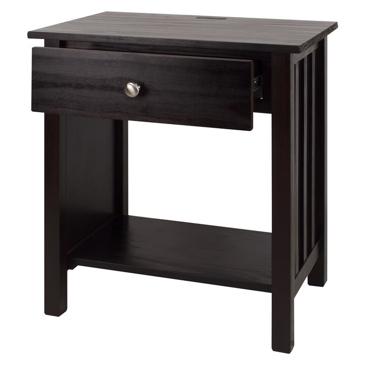 Casual Home Vanderbilt Nightstand with USB Ports-Espresso , 17 in x 24 in x 27 in