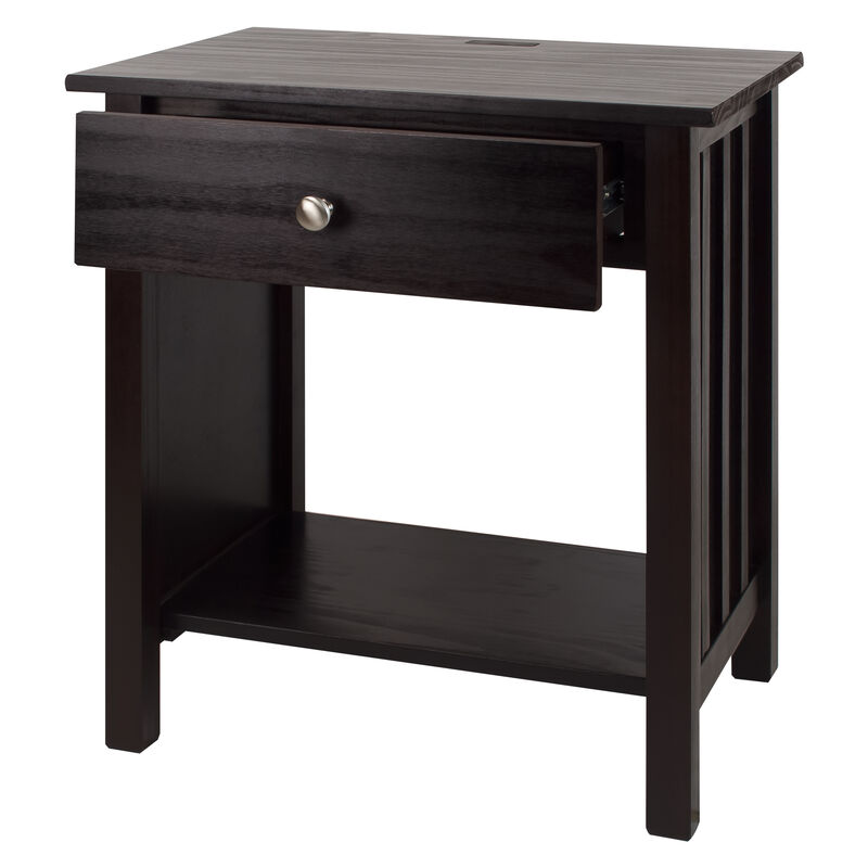 Casual Home Vanderbilt Nightstand with USB Ports-Espresso , 17 in x 24 in x 27 in