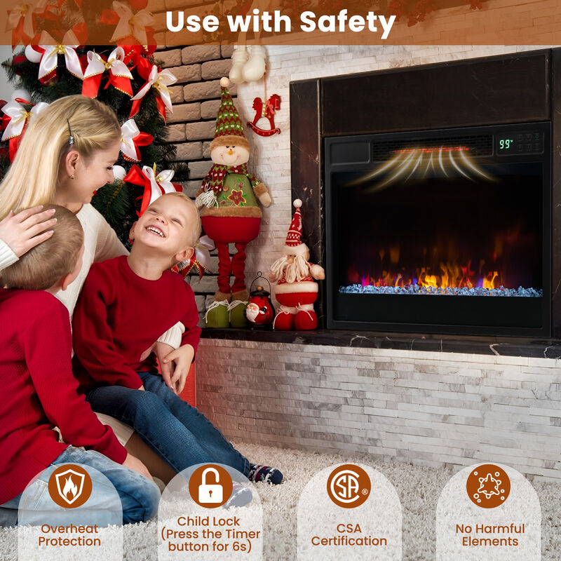 23 Inch 1500W Recessed Electric Fireplace Insert with Remote Control-Black