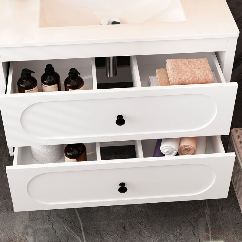 FUFU&GAGA Elegant White Bathroom Vanities with Dual Drawers and Sink,(29.9" W x 18.3" D x 18.7" H),White