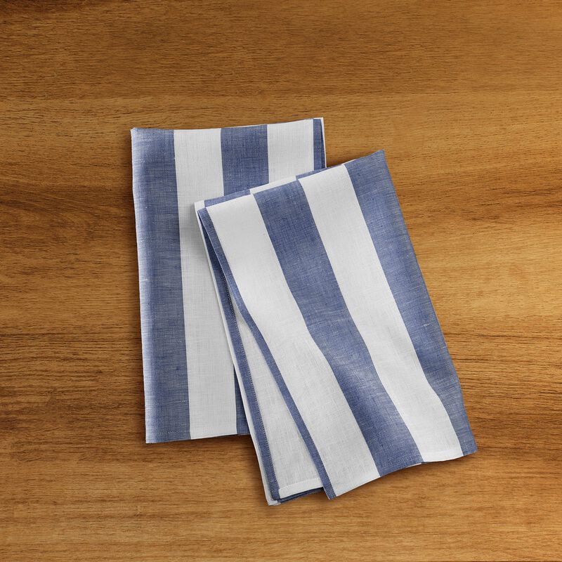 Solino Home 100% Pure Linen Kitchen Towels Set of 2 - 17 x 26 Inch | Cabana Stripe