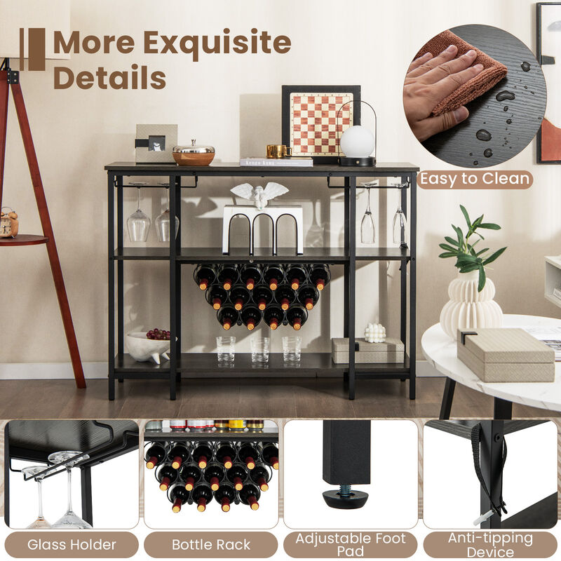 Industrial Wine Rack Wine Bar Cabinet with Storage Shelves