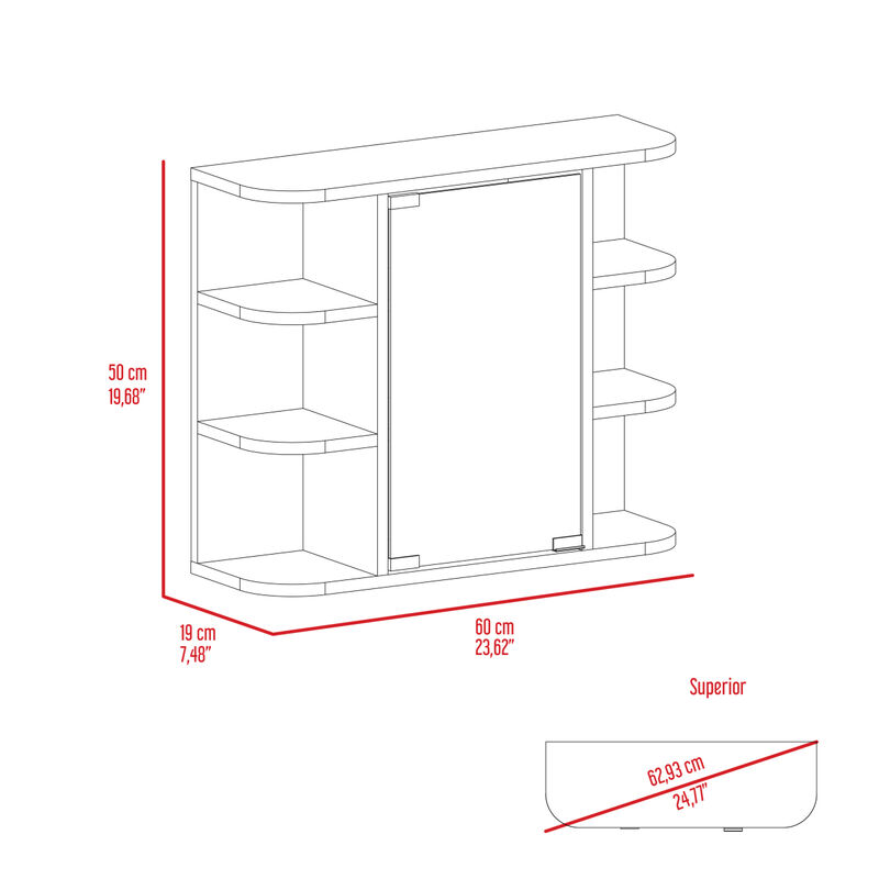 Milan Medicine Cabinet, Six External Shelves Mirror, Three Internal Shelves - Light Gray