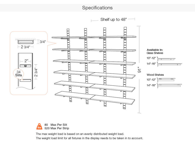 Trendy  Living Room Shelving System 91" High with  12 Wood Shelves 36" or 48" Length 10"-12" Width- Shelves Sold Separately