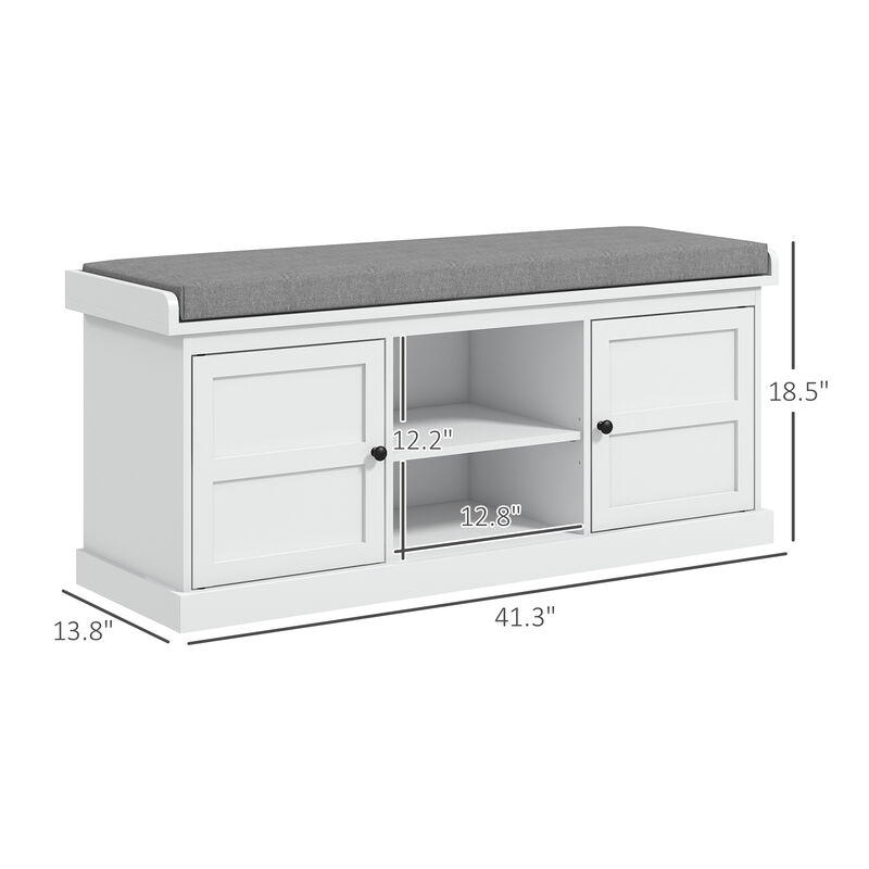 HOMCOM Storage Shoe Bench with Cushion, 2 Cabinets for Entryway, White