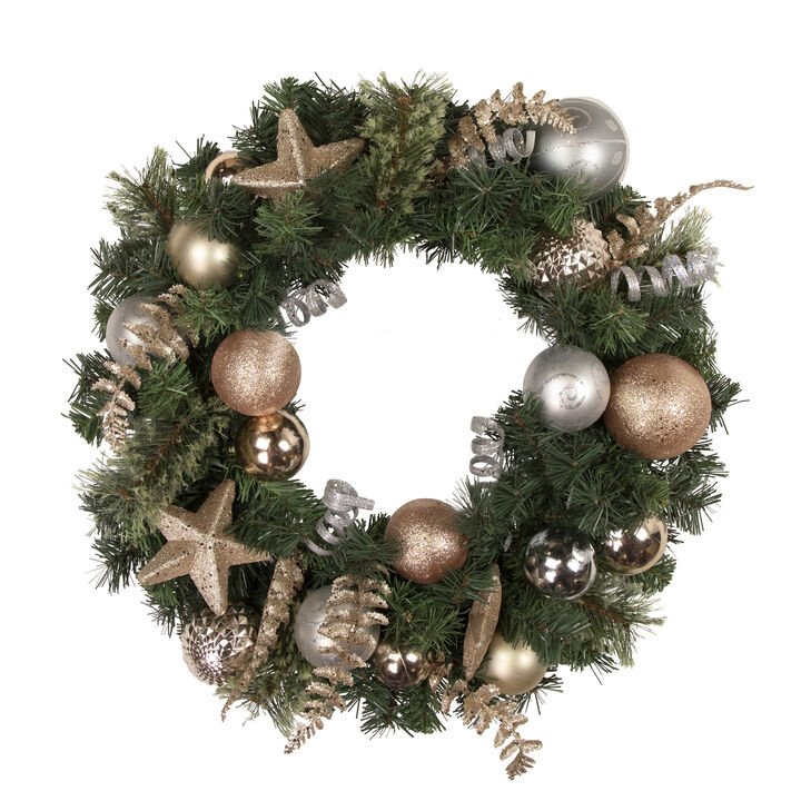 Pine and Ball Green Artificial Christmas Wreath - 24-Inch  Unlit