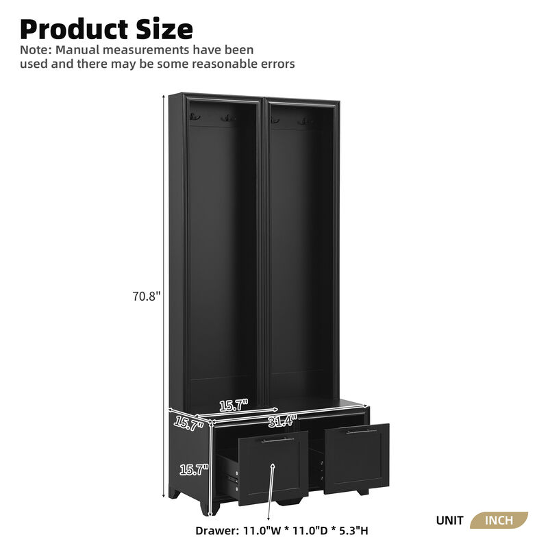 Merax Free Standing Hall Tree Seating Bench with Storage Drawers