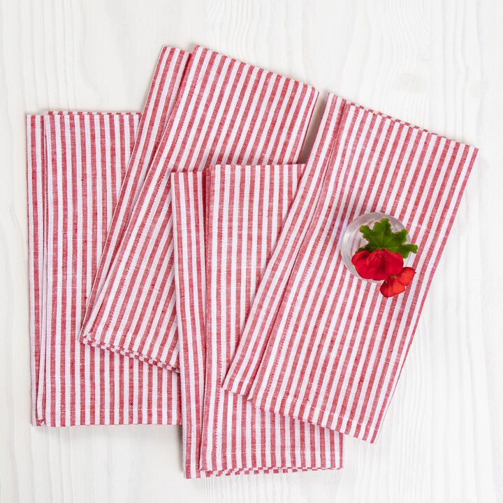 Solino Home 100% Pure Linen Cloth Napkins 20 x 20 Inch Set of 4 Dinner Napkins | Narrow Stripe