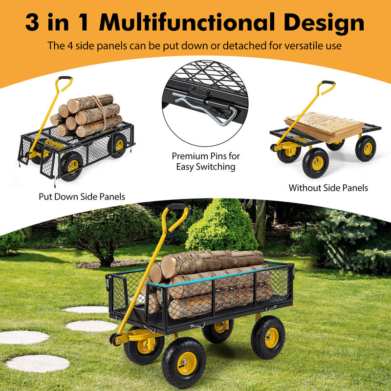 Utility Garden Wagon with 4 Removable Side Panels and Load Capacity