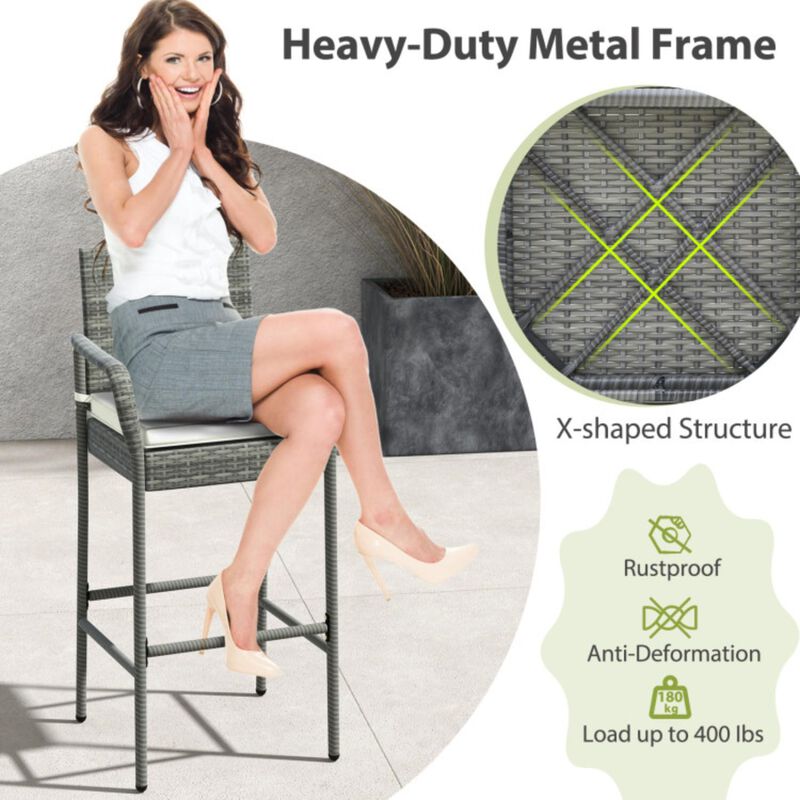 Hivvago All Weather PE Rattan Bar Chairs Set of 4 with Armrests and Seat Cushions for Porch Backyard