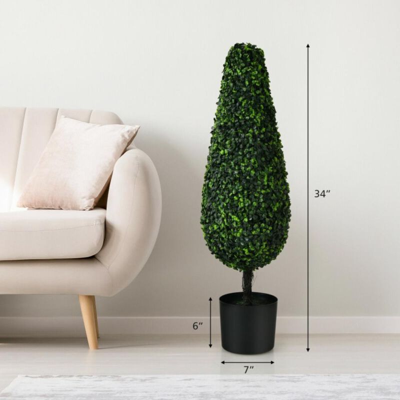 Hivvago 2 Pack 3 Feet Artificial Tower UV Resistant Indoor Outdoor Topiary Tree