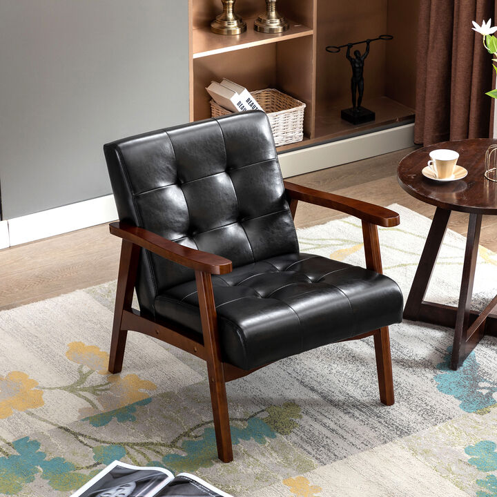 Accent Chair Mid-Century Modern Faux Leather ArmChair,Green