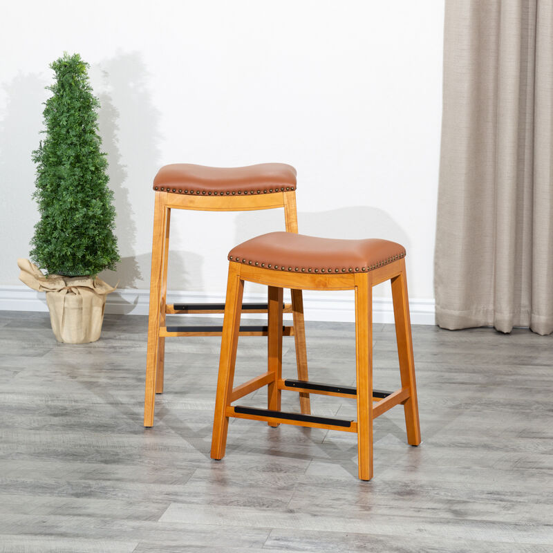 30" Barstool, Natural Finish, Saddle Leather Seat