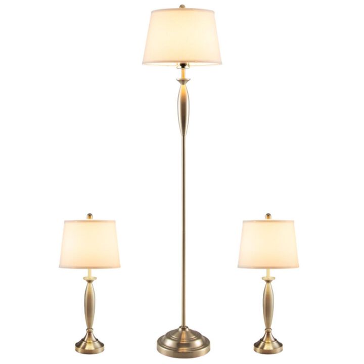 Hivvago 3-Piece Modern Nickel Finish Lamp Set-Silver