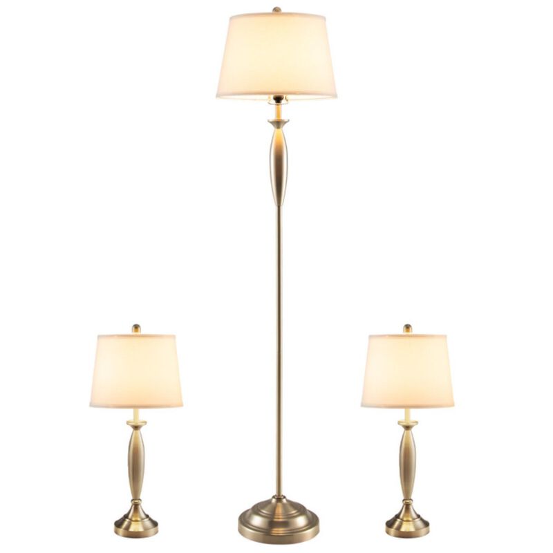 Hivvago 3-Piece Modern Nickel Finish Lamp Set-Silver