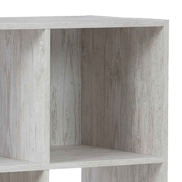 9 Cube Wooden Organizer with Grain Details, Washed White - Benzara