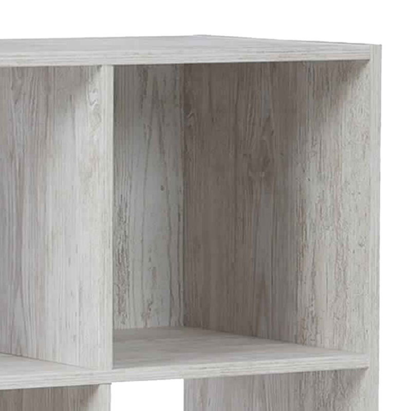 9 Cube Wooden Organizer with Grain Details, Washed White - Benzara