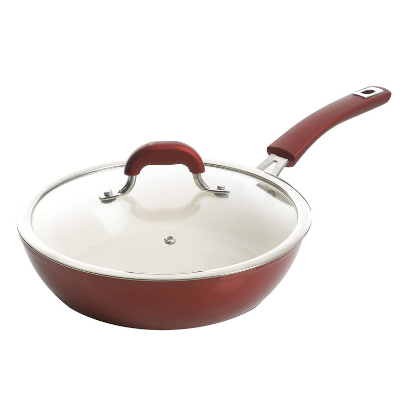 Kenmore Arlington 12 Piece Aluminum Ceramic Coated Nonstick Cookware Set in Metallic Red