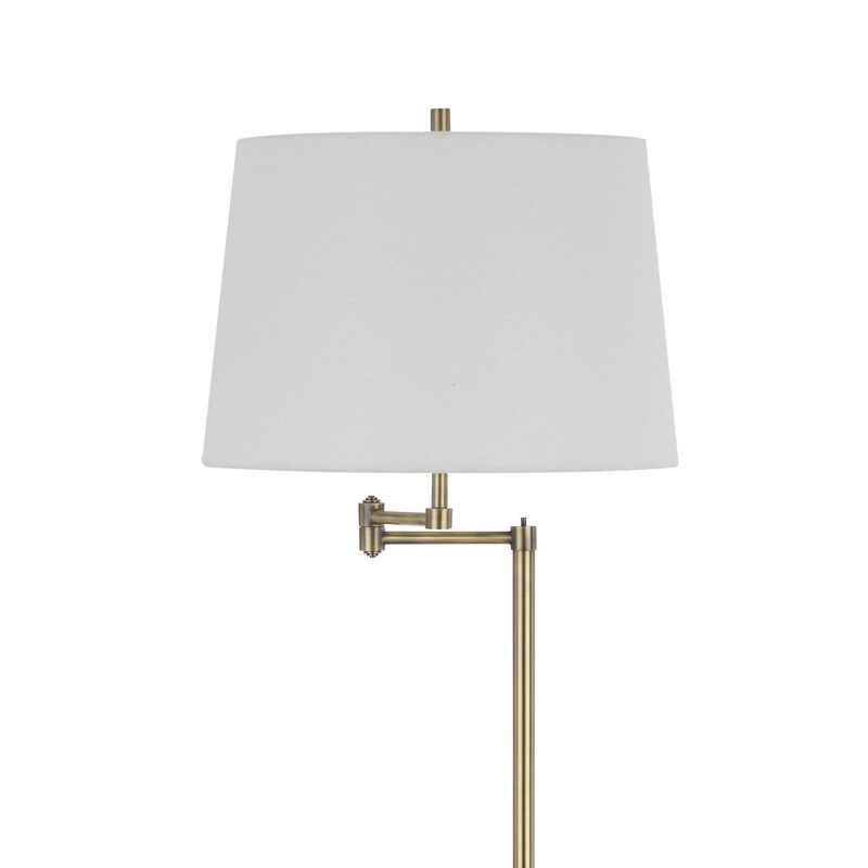 Tomi 63 Inch Floor Lamp, Double Swing Arm, Brass Metal, White Shade - Benzara