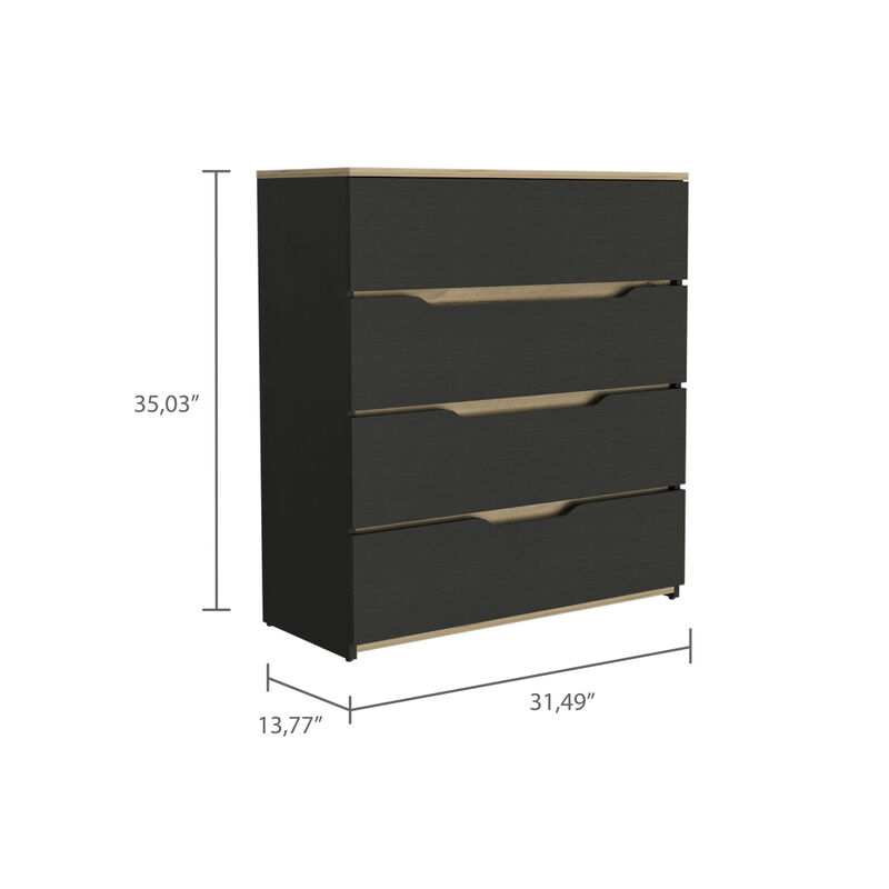 Zoe Dresser, Superior Top, Four Drawers - Black Light Oak
