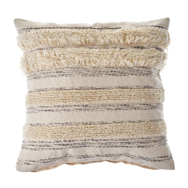 20" Gray and Cream Hand Woven Square Throw Pillow