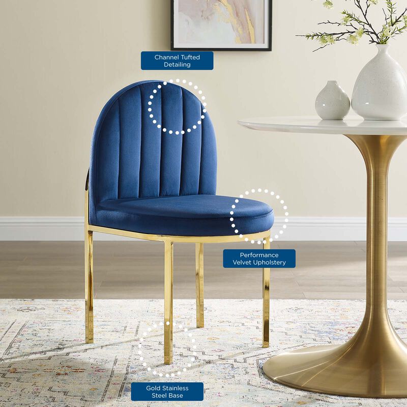 Modway Isla Channel Tufted Performance Velvet Dining Side Chair, Gold Navy