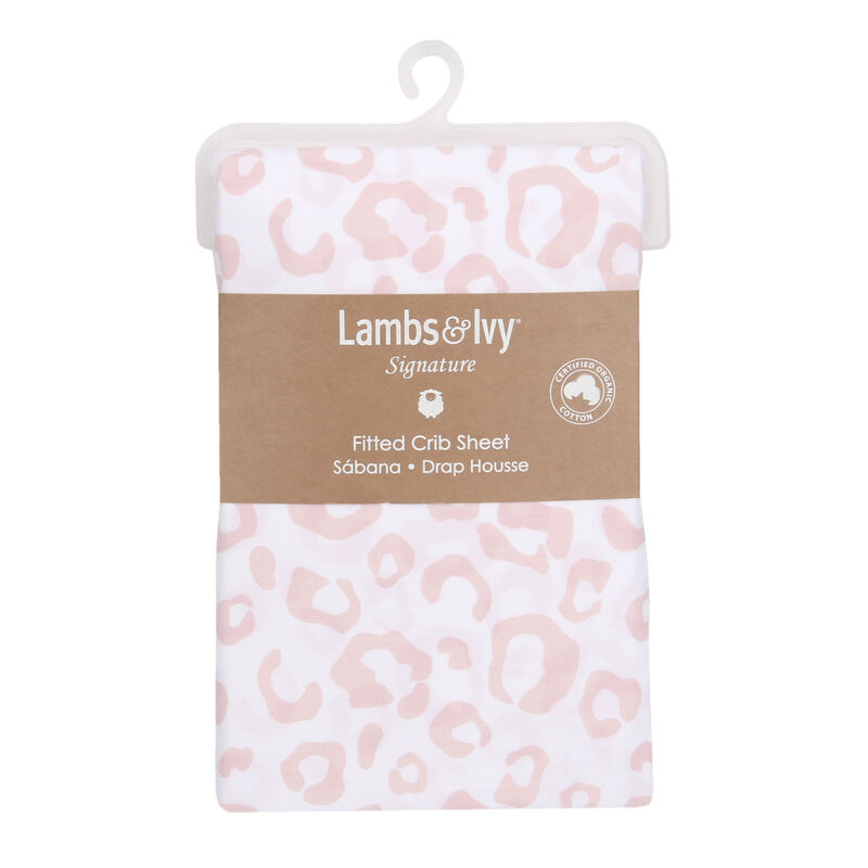 Lambs & Ivy Signature Pink/White Leopard Organic Cotton Fitted Crib Sheet