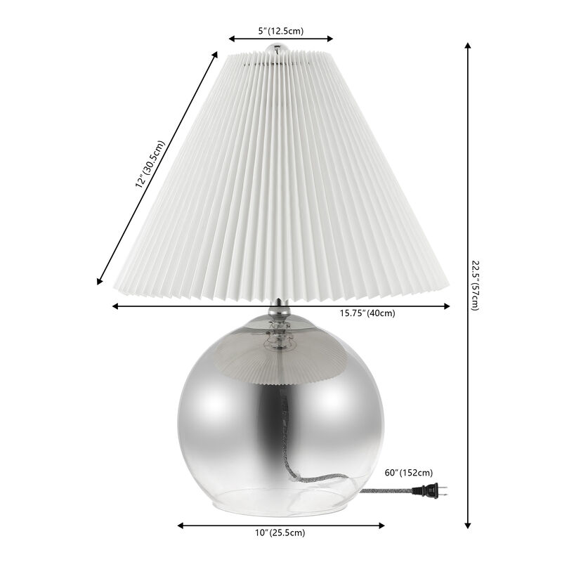 Louisa Mid-Century Modern Round Glass/Iron Pleated Shade LED Table Lamp