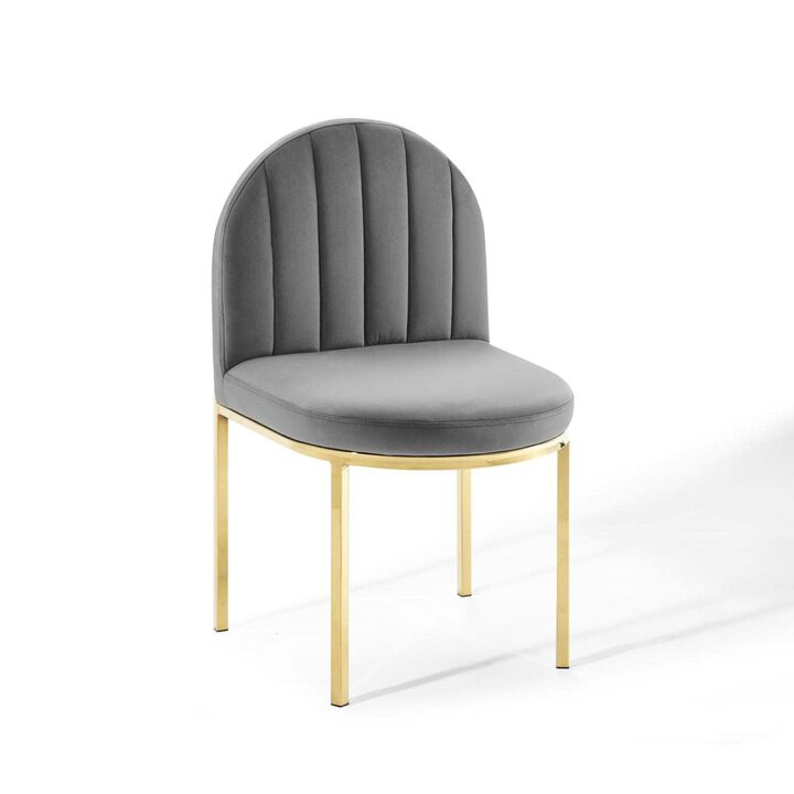Modway Isla Channel Tufted Performance Velvet Dining Side Chair, Gold Gray