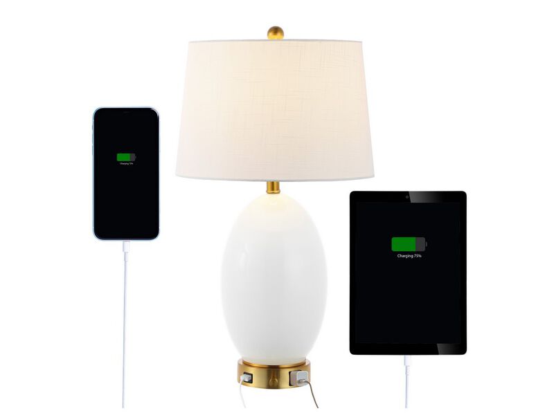 Reese 1-Outlet Contemporary Style Iron/Glass LED Table Lamp with USB Charging Port