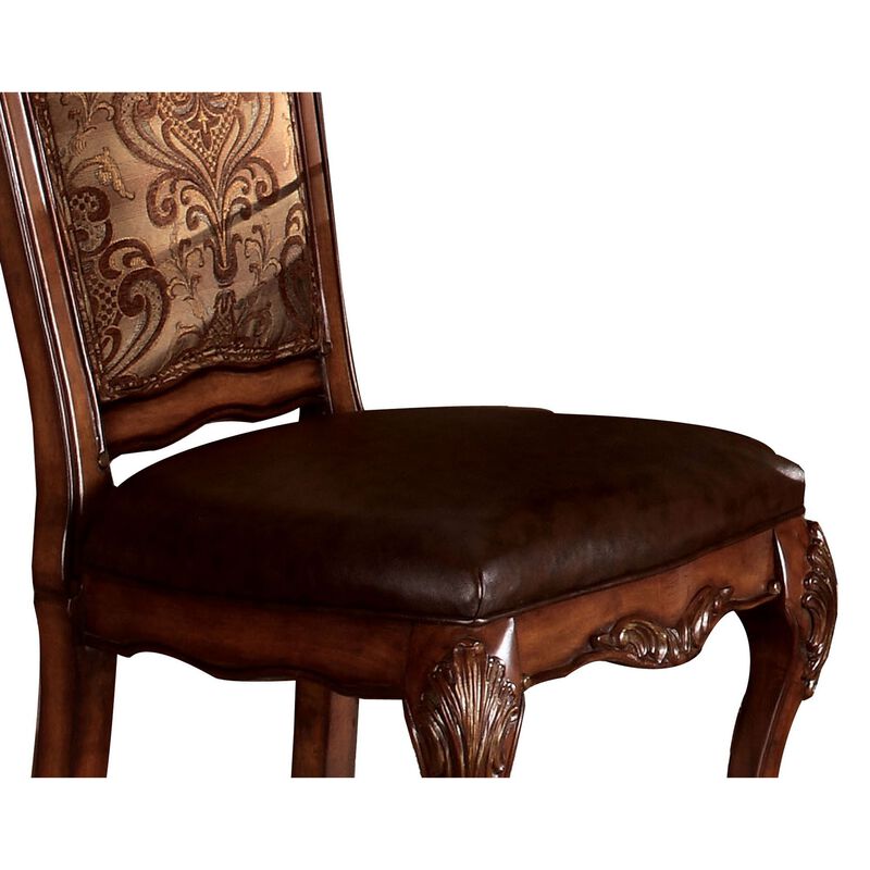 Wooden Side Chair with Claw Legs and Leatherette Seat, Brown, Set of Two-Benzara