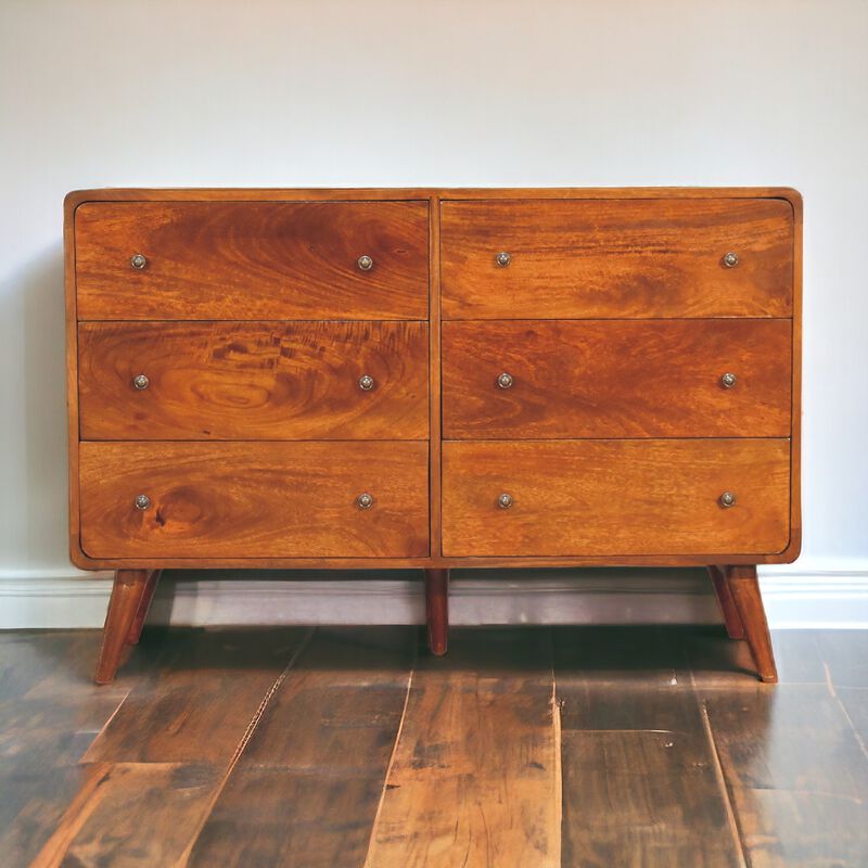 Large Curved Chestnut6 Drawer Solid Wood Chest