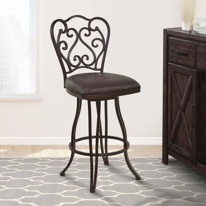 Celeste Bar Height Metal Swivel Barstool in Bandero Espresso Fabric and Auburn Bay Finish